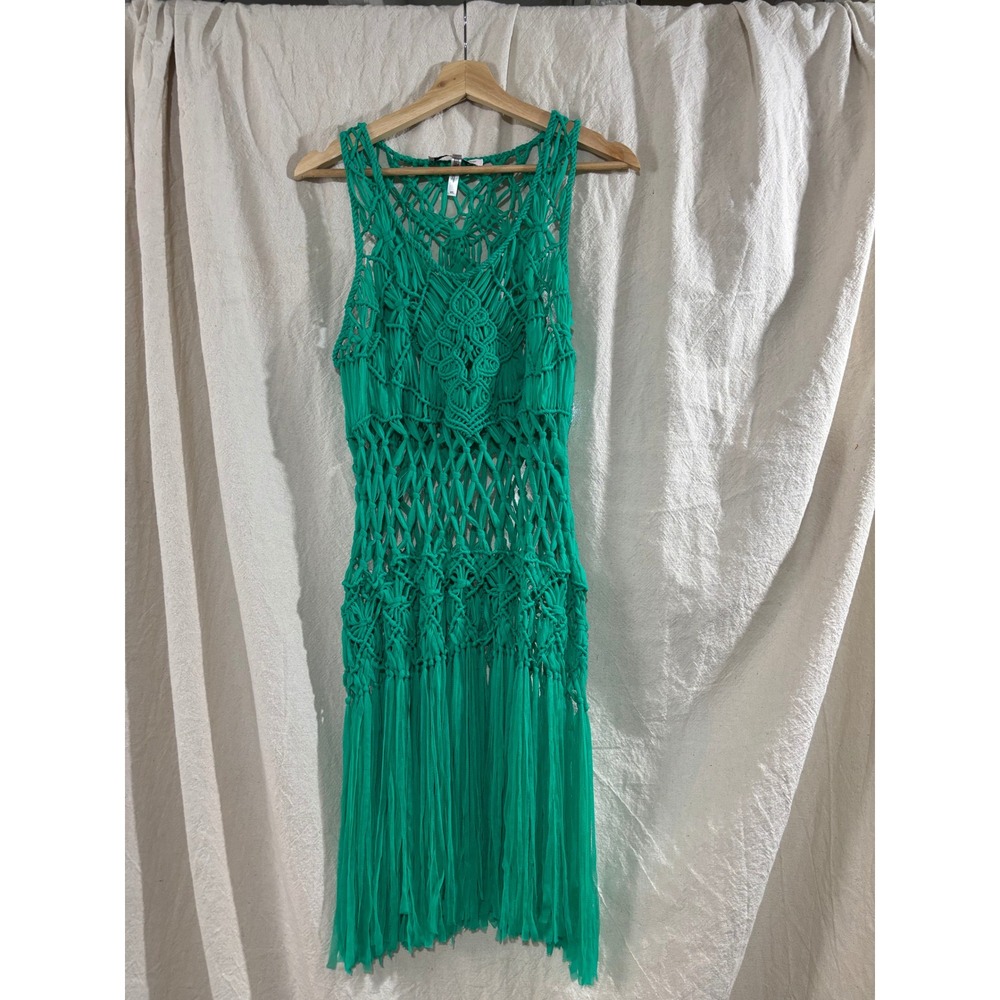 Nanette Lepore Swim Green Macrame Fringe Coverup Dress Womens ML